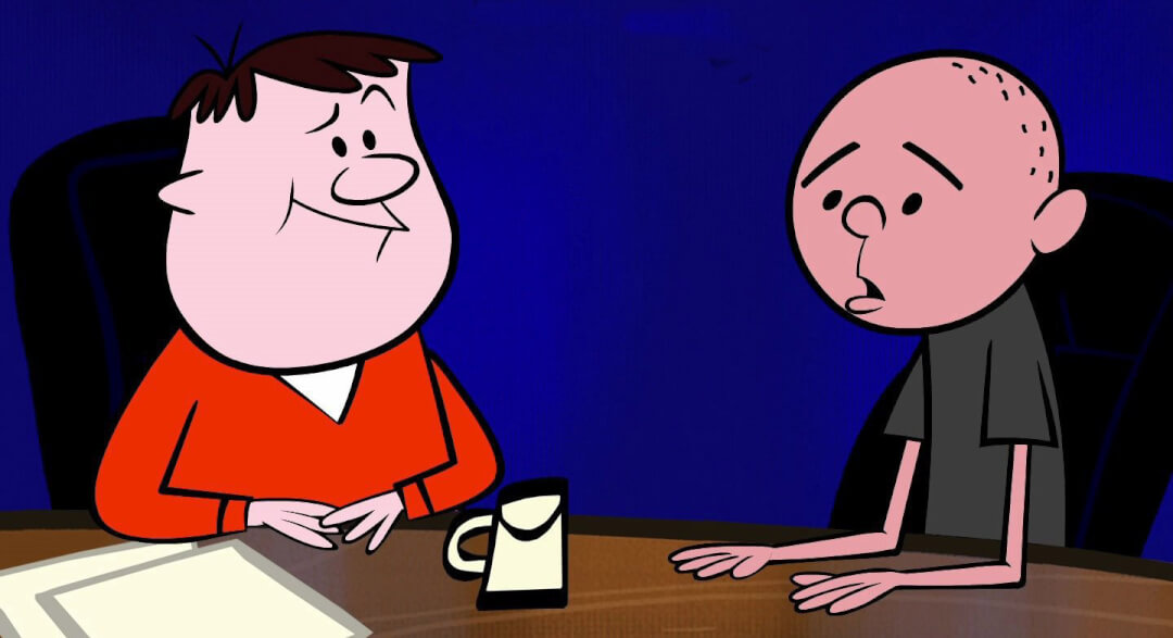 Conor Kostick and John MOlyneux as Ricky Gervais and Karl Pilkington